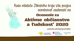 Leták - Výzva na predloženie návrhov na ocenenie za aktívne občianstvo a ľudskosť 2020 v Žilinskom kraji